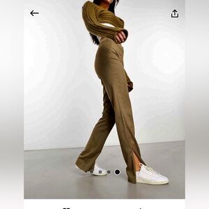 ASOS Reclaimed Vintage Flare Pants with Zip Side Slits in Brown Pinstripe NWT